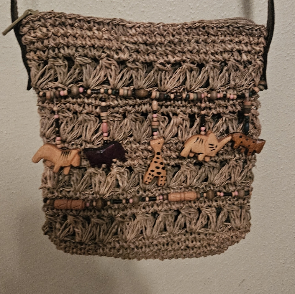 NWOT, Anthropolgie Cappelli handmade crocheted purse, Safari Animals HTF